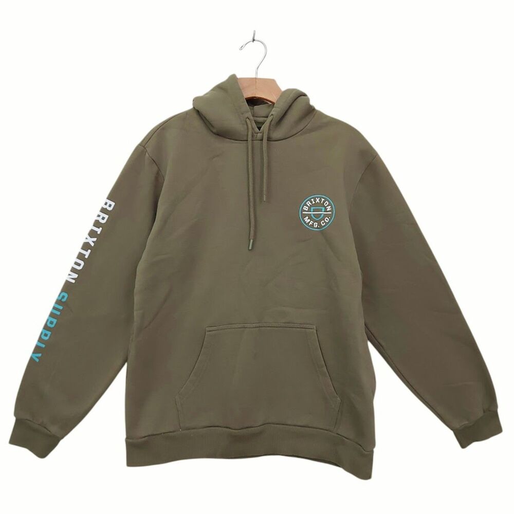 Brixton Hoodie Mens Medium Green Graphic Sleeve Pullover Fleece Skate Outdoor